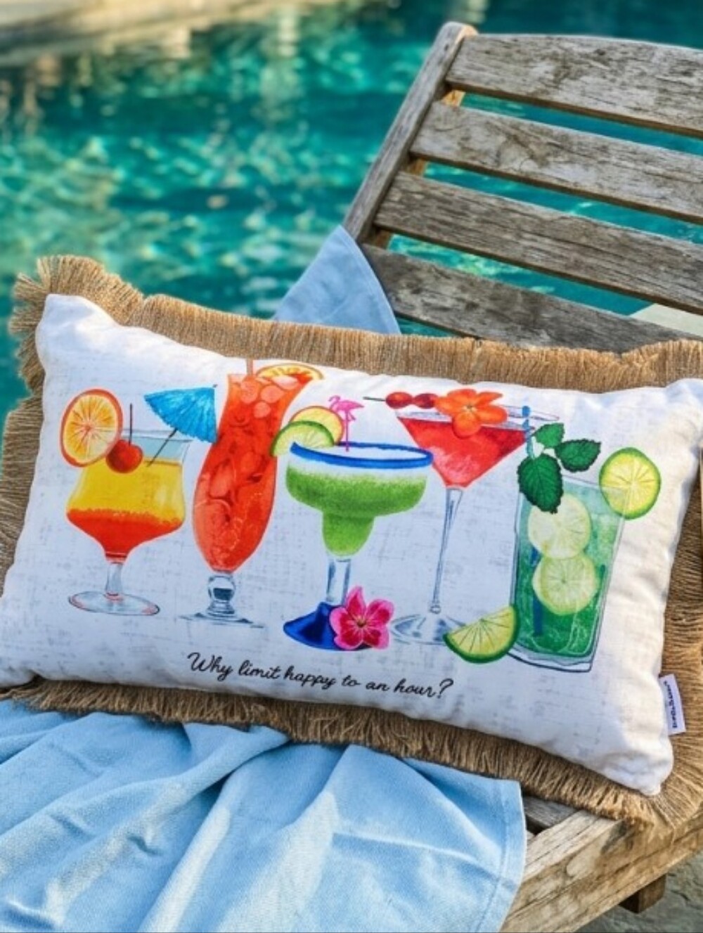 Tommy Bahama Tropical Cocktail Pillow Fringe Summer- Multi Color Happy Hour
